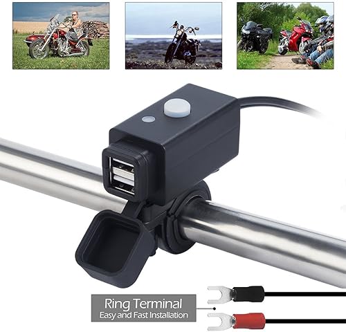 Miniatura 6 de iMESTOU Adaptador de cargador USB dual de motocicleta de 5 V 2.1 A con conector rápido SAE e interruptor de alimentación, puertos de carga