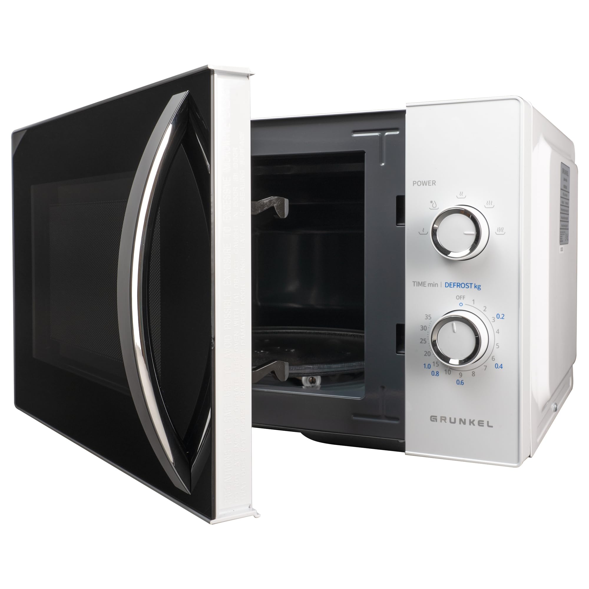 Microondas Grunkel con grill de 800w y 25 litros de capacidad MW-25MA con 5 niveles de potencia, descongelacion y plato de 24,5cm. (Sin Grill)