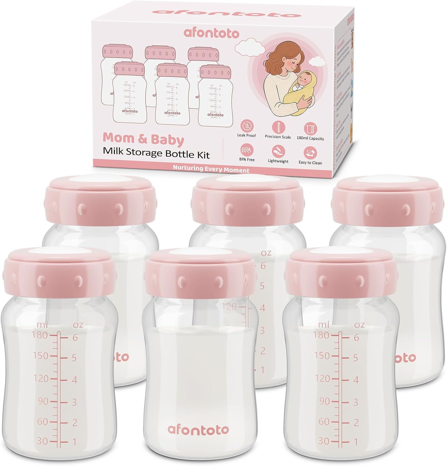 6PCS Breastmilk Storage Bottle Compatible with Spectra S1/S2/SG/9Plus /Motif Luna Flange, Wide-Neck Spectra Bottles for Pumping, Baby Bottle Storage with Lid Fit Momcozy Breast Milk Cooler 22oz, Pink