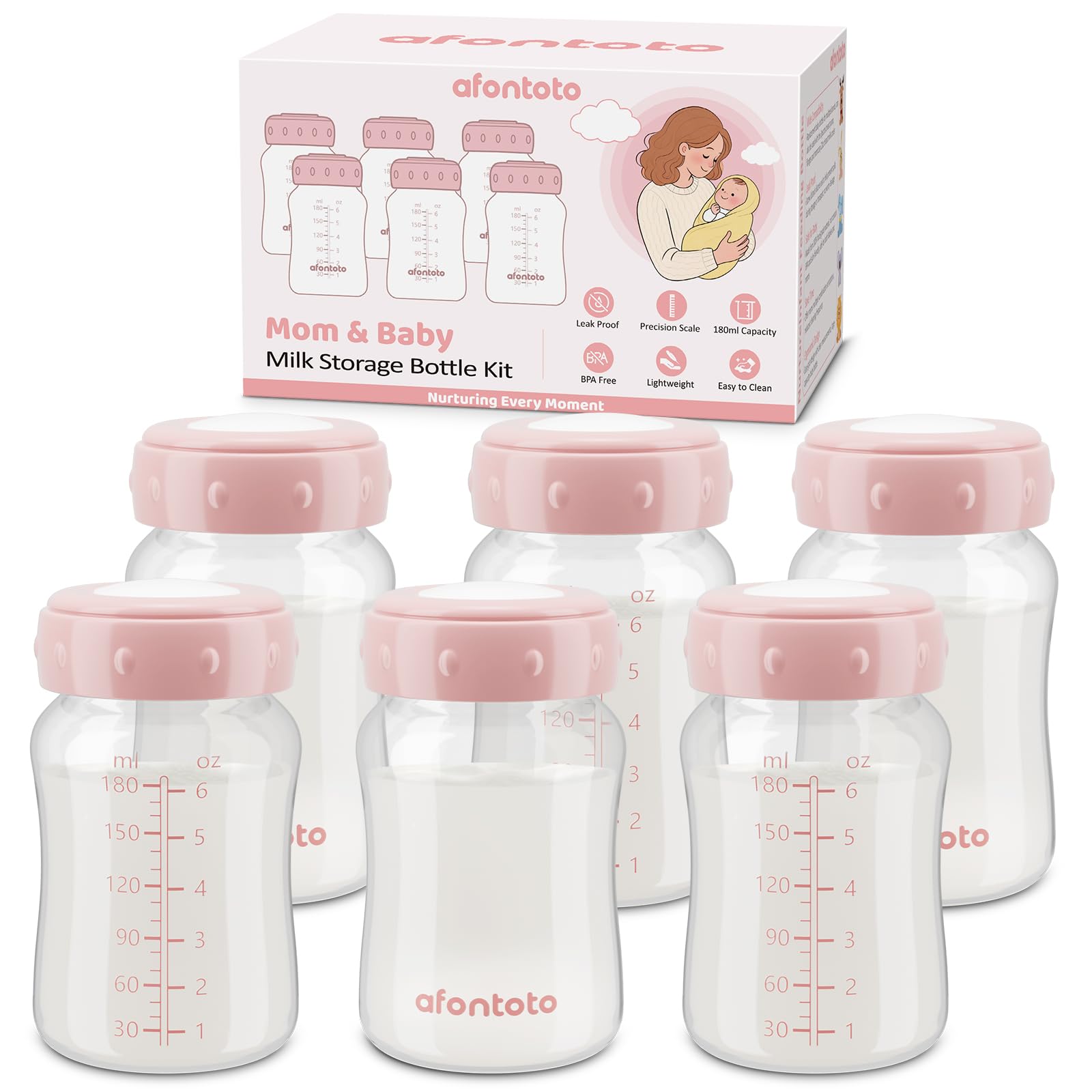 Anaoer 6Pcs Storage Bottles Pink