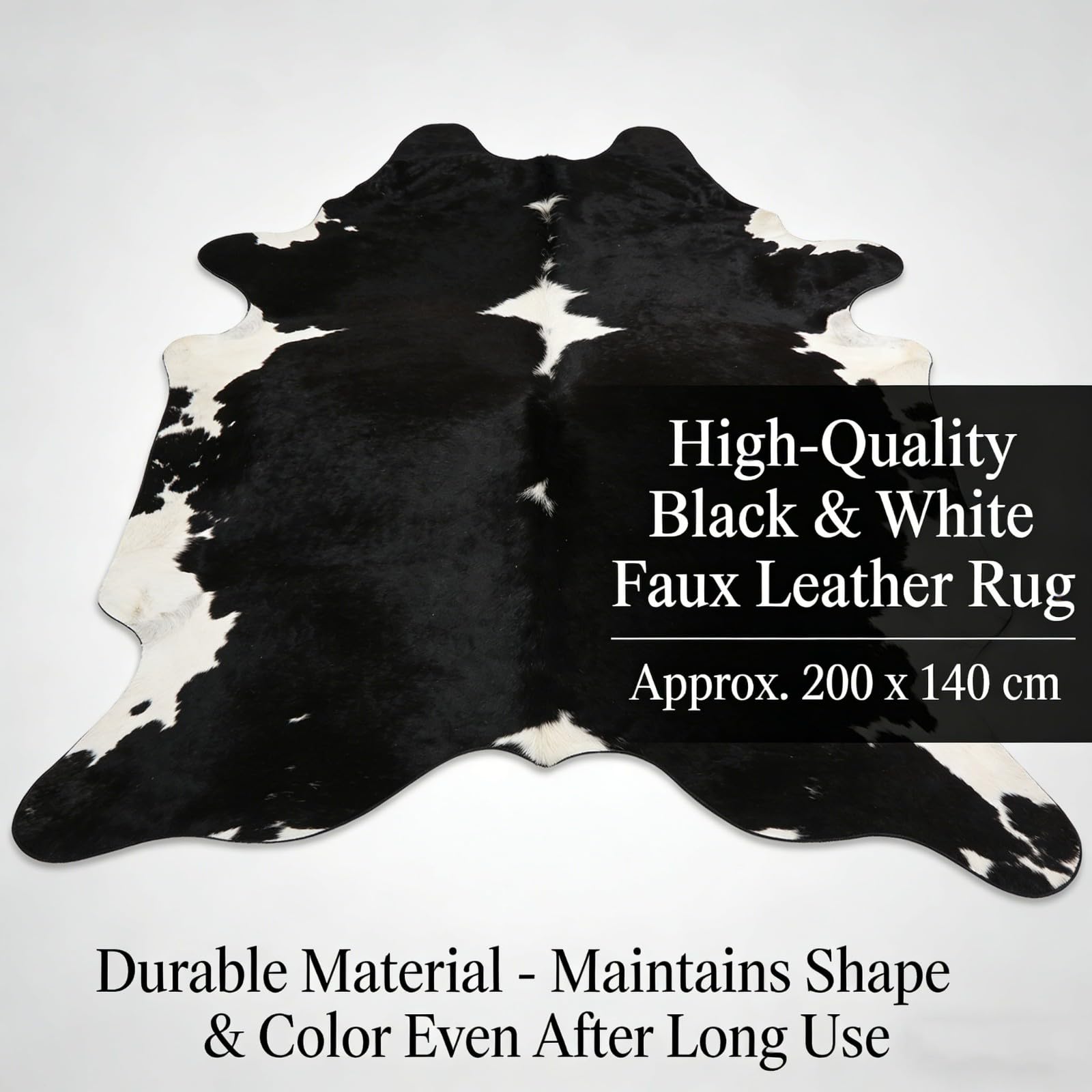 Pelliccia Sintetica Bianco e Nero Tappeto - Finta Mucca Short Pile Tappeto per Salotto Camera da Letto, 200x140cm, Black White tappeti