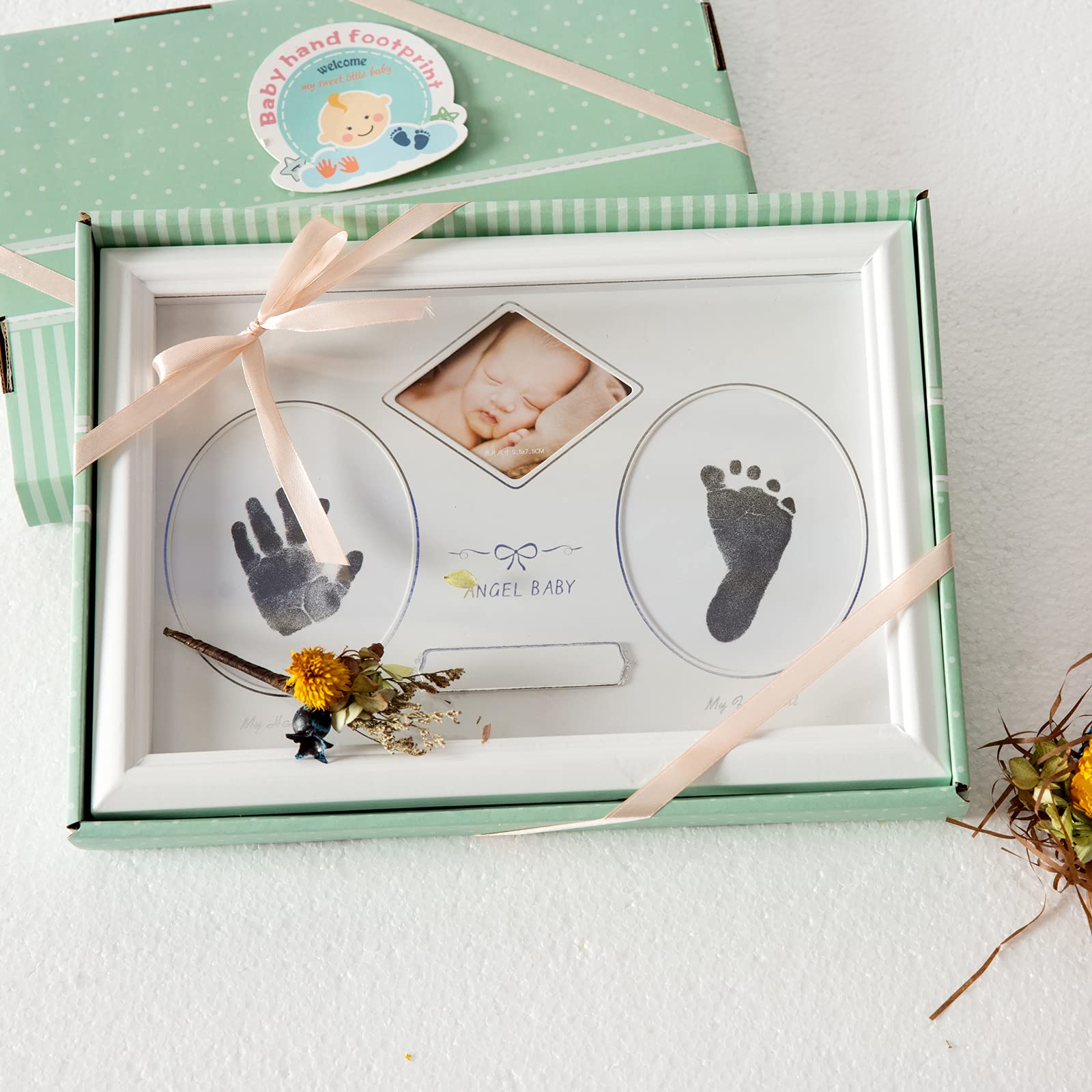 Calculs Baby Keepsake Frame With Ink Pad - Gold Floating Picture Frame For Hand & Footprints