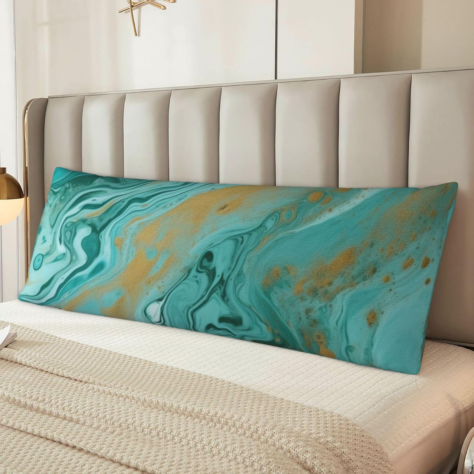 Teal and Gold Marble Body Pillow Case Cover, Microfiber Long Pillow Cases, Ultra Soft and Cozy Plush Body Pillowcase Decorative Long Bed Pillow Cover for Sleeping 20x54 Inches