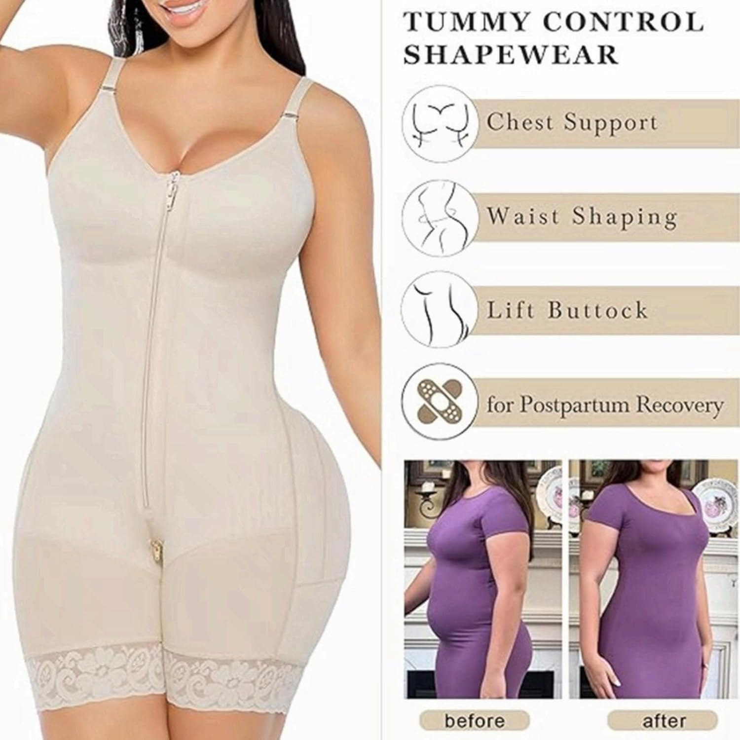 KIRYU Waist Trainer Bodysuit for Women Tummy Control Shapewear V Neck Butt Lifter Full Body Shaper