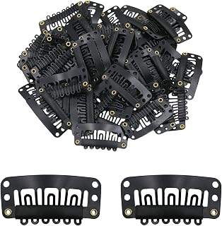50PCS Metal Snap Clips for Hair Extensions,6-Teeth Wig Clips Metal Hair Extension Clip,Hairpieces Accessories for Women's Wigs/Hair Extensions(Black)