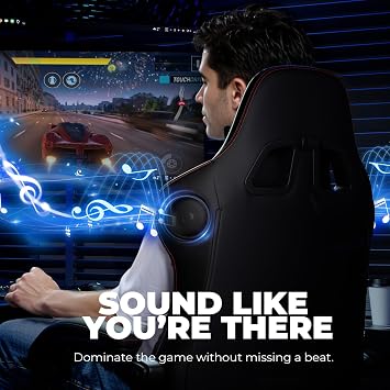 GTPLAYER Gaming Chair with Speakers, Heavy Duty Computer Chairs with Footrest Bluetooth Linkage Armrest and Lumbar Support, Ergonomic Height Adjustable PC Chair for Adults, Red