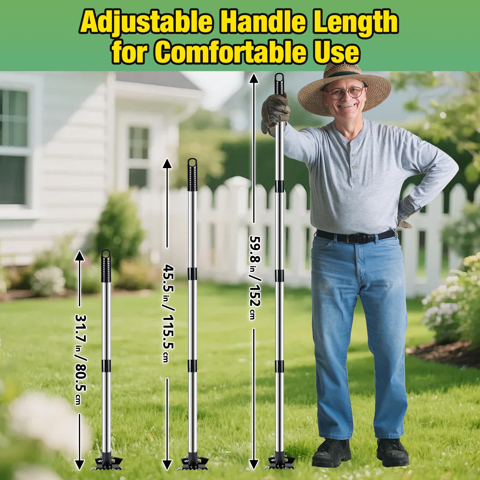 Weed Puller Tool with Long Handle, 2 in 1 Garden Hoe & Weeding Rake, Heavy Duty Weed Remover for Garden, Lawn & Flower Beds — view 6