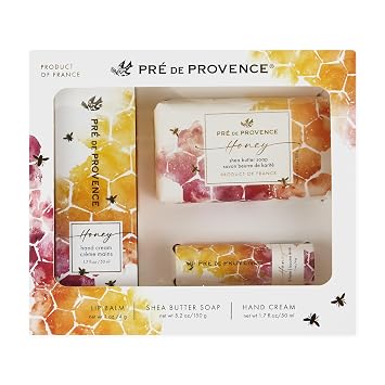 Pre de Provence Honey Collection Gift Set Soap Bar, Hand Cream & Lip Balm Skincare Trio with Organic Honey, Propolis & Royal Jelly