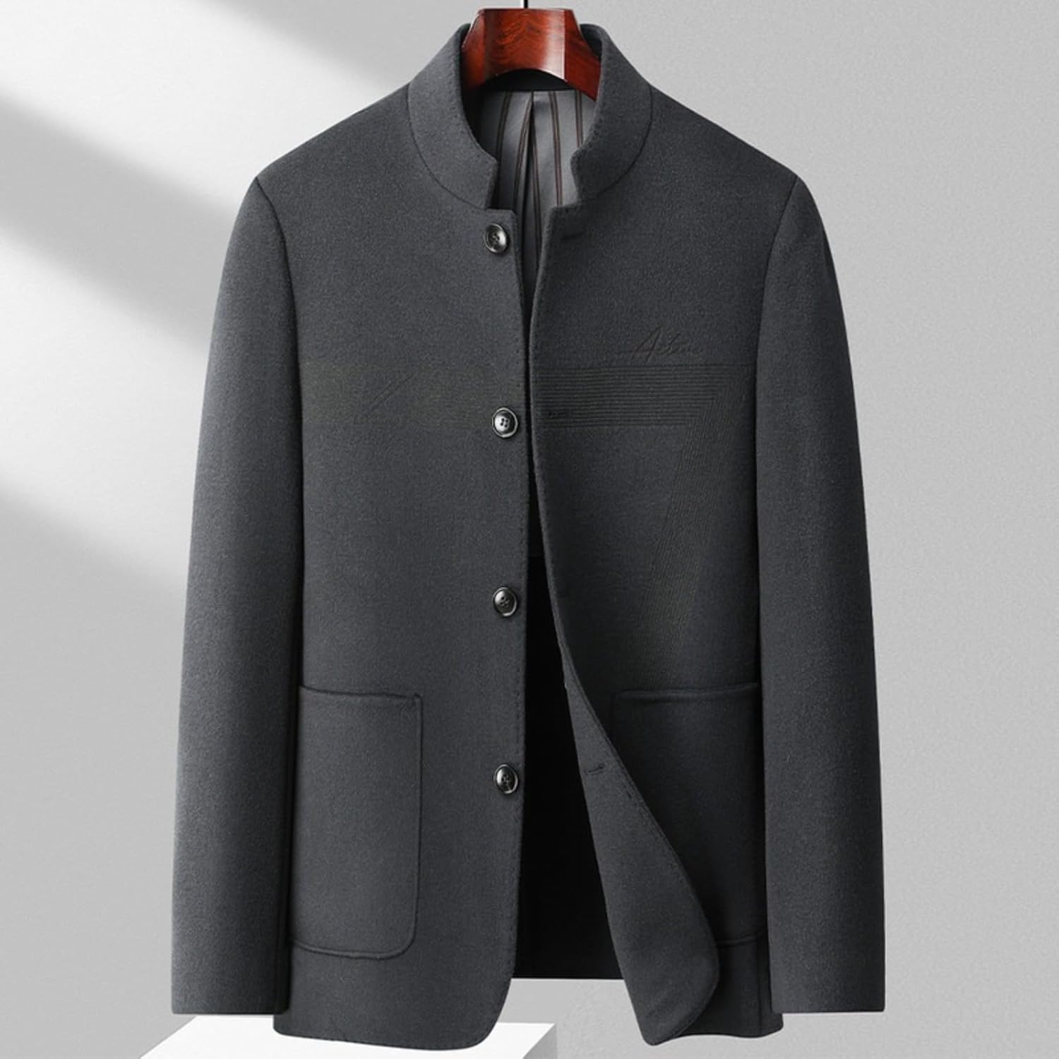 Autumn And Winter Double-faced Wool Men's Jacket Leisure Casual Warm Stand Collar Woolen Coat