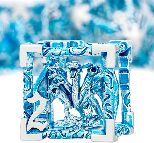 ARUOHHA Juego de dados huecos DND de 5 cabezas azul plateado Dragons D y D con caja de regalo, juegos de rol, 7 piezas de dados poliédricos de metal