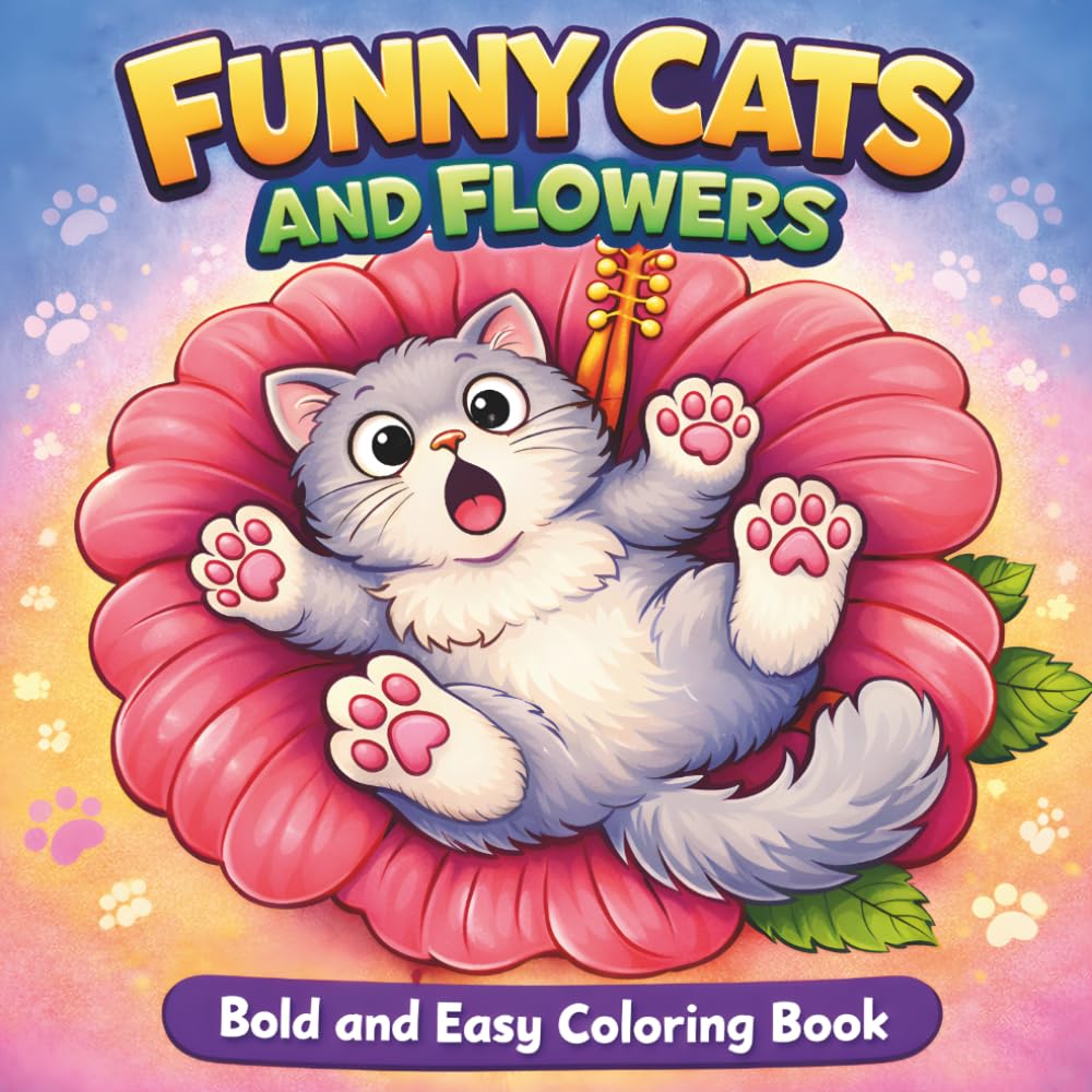 Funny Cats and Flowers: A Bold and Easy Coloring Book for Teens & Adults Featuring Silly Cats, Giant Blossoms, and Stress-Relieving Designs (Bold and Easy Coloring Collection)