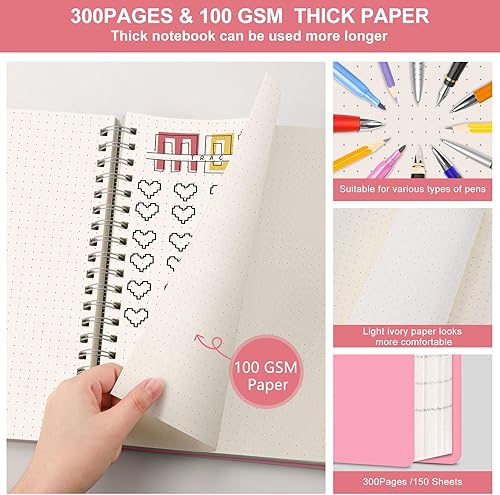 Miniatura 2 de HIUKOOKA Cuaderno de puntos en espiral  Diario de puntos A5 de 300 páginas, cuaderno grueso de 3.53 ozm con cuadrícula de puntos A5 de 5.7 x 8.2