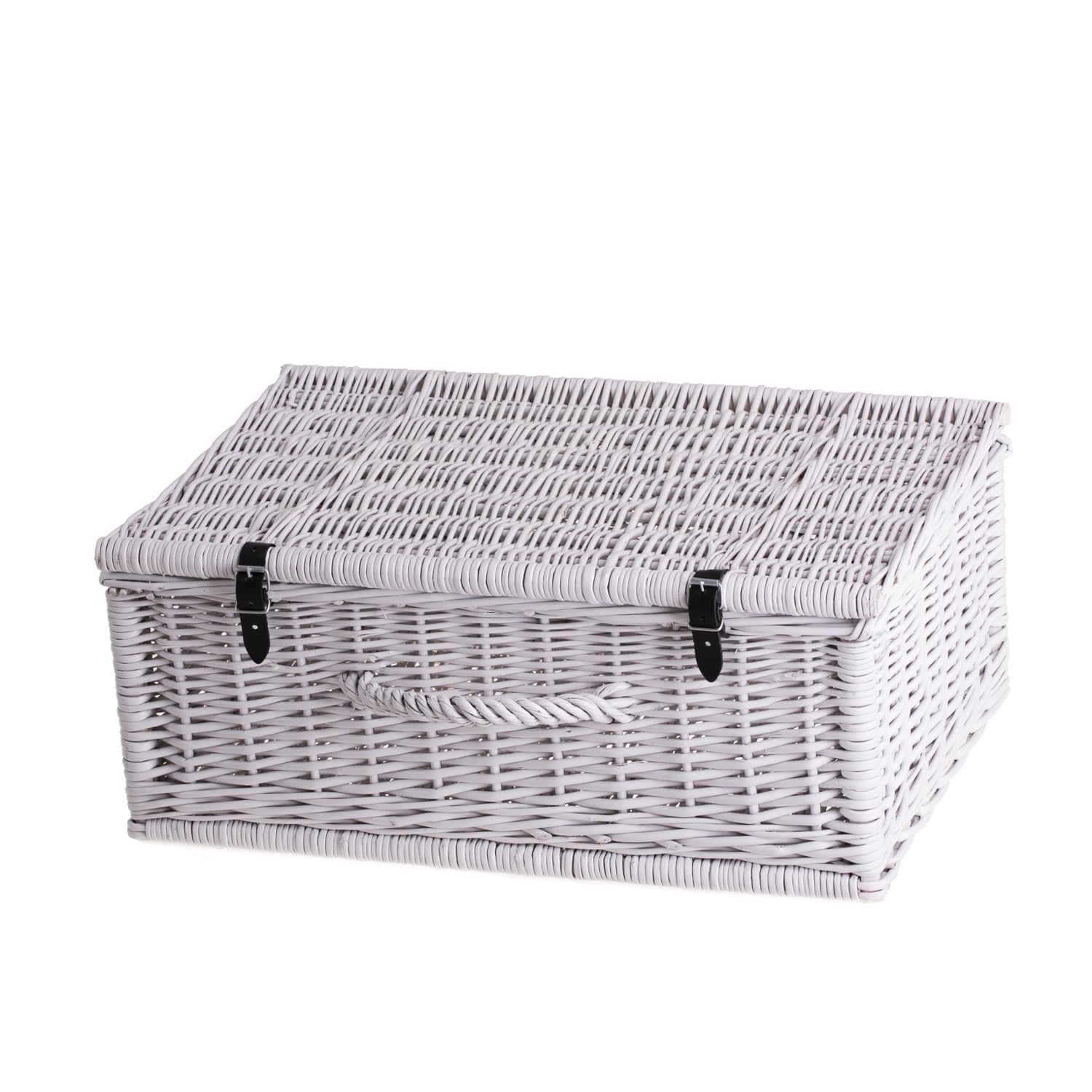 e-wicker24 Valise en osier, panier de rangement, panier de style, panier pique - nique, panier cadeau, panier de décoration, boîte multifonction (Blanc)