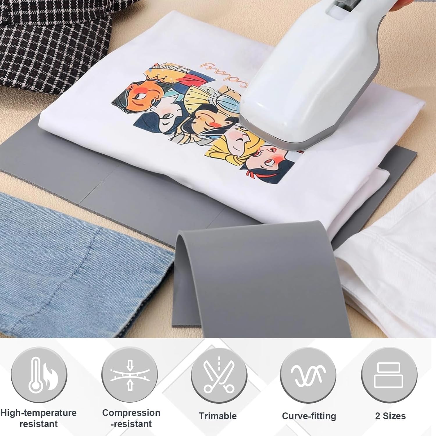 4 Pcs Silicone Heat Press Mat, 2 Sizes (7.87"x3.35"+6.50"x2.60"), Double-Sided Resistant Foam Ironing Pad Heat Press Accessories for DIY, Small Business and Home Use