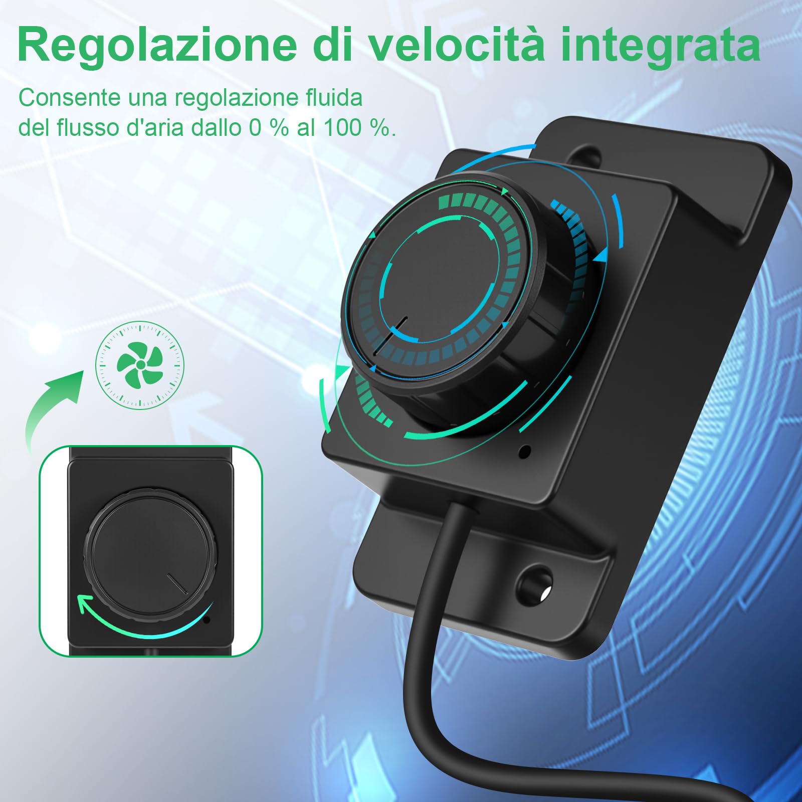 100mm Ventola Aspirazione Regolabile 360m³/h Estrattore Aria in Linea con Controllore di velocità Variabile per Bagno, Tende di Crescita, Coltura Idroponica, Ventilazione