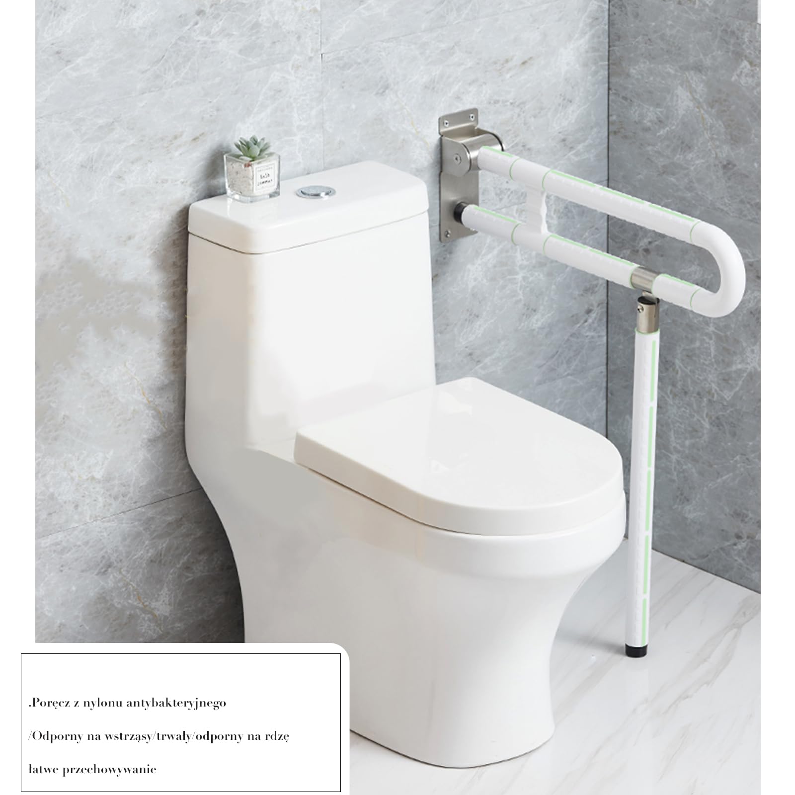 Uchwyt ścienny do toalety, 60 cm dla seniorów, niepełnosprawnych, uchwyt do WC, składany, uchwyt pomocniczy do wstawania, antypoślizgowe uchwyty toaletowe dla seniorów (biały, z nogami)