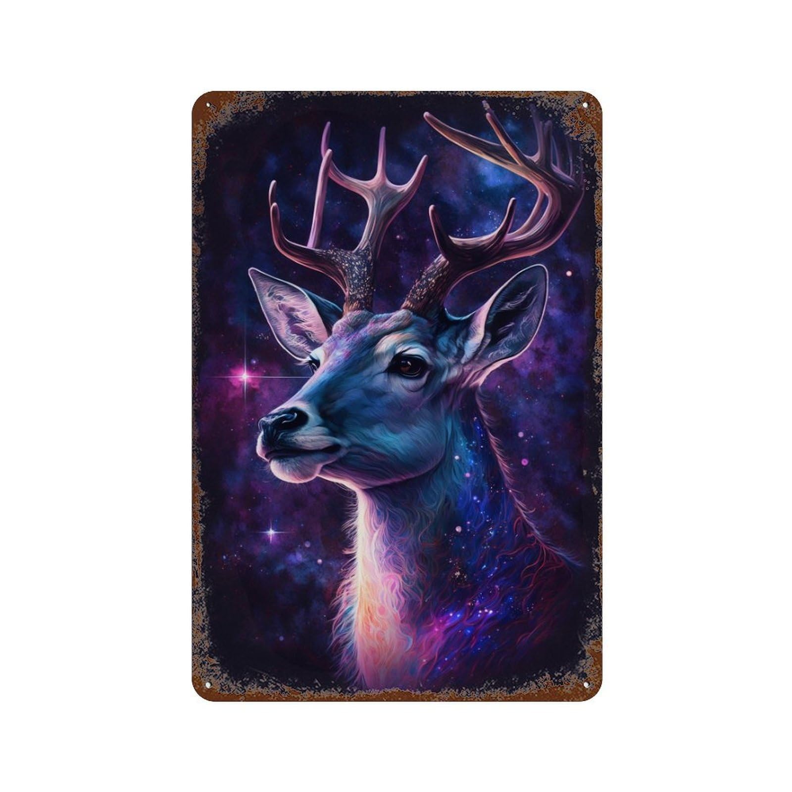 Rust Effect Galactic Deer Art Print-15 Distressed Metal Wall Sign 11.8"x7.9", Farmhouse Wall Decor for Office, Studio And Wall Decor
