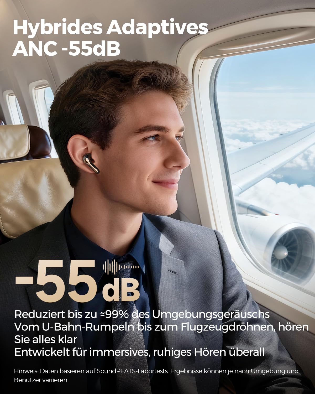 SoundPEATS Air5 Pro+ Bluetooth Kopfhörer mit Noise Cancelling, Hybrid-Treiber MEMS + Dynamisch, aptX Lossless, Hi-Res Audio, LDAC, Snapdragon Sound, KI Adaptive ANC, 6 Mik. KI Anrufe, Multipoint, IPX5