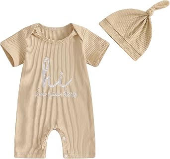 MERSARIPHY Newborn Baby Boy Girl Outfits Gender Neutral Baby Clothes Hi Im New Here Coming Home Summer One Piece Rompers