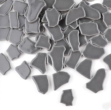 0.78"-1.57" Irregular Ceramics Mosaic Tiles,1.1LB Mosaic Pieces Stones for Home Decoration DIY Craft Plates Flowerpots Vases Cups Mosaic Making Supplies Gray