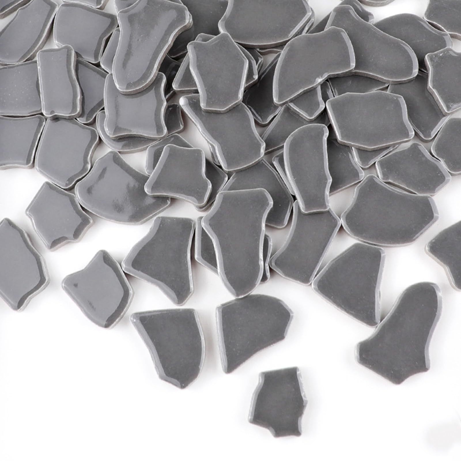 500g Irregular Ceramics Mosaic Tiles, 2-4cm Mosaic Pieces Stones for DIY Mosaic Making Craft Hobby Arts Home Wall Decoration (Grey)