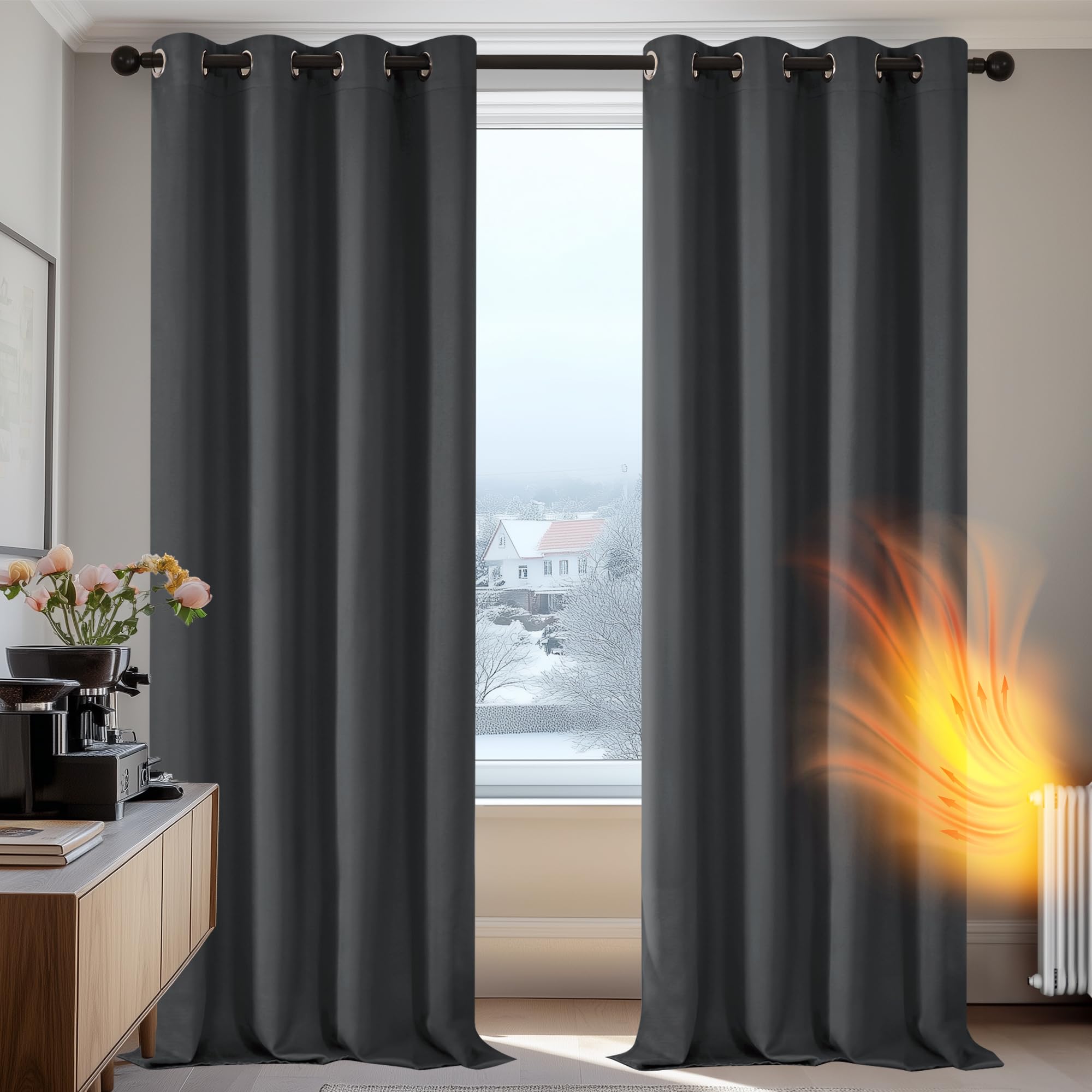Deconovo Tende Oscuranti per Interni 2 Pezzi 240 CM Altezza, Termiche Isolanti, Anti-Rumore, con Anelli, Ideali per Camera da Letto e Soggiorno, 135x240 CM, Grigio Scuro
