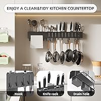 Vista 4 de Stainless Steel Pot and Pan Hanger,Wall Mounted Pot Rack Kitchen Hanging Rail With S Hooks,Detachable Pans Hanging Rail Kitchen Utensils Hanger,23.7