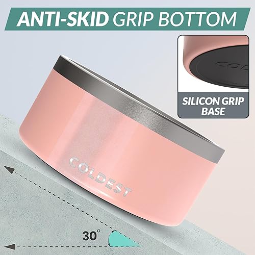 Vista 36 de Coldest Cuenco de metal antioxidante, antideslizante, 3 capas aisladas, acero inoxidable, perro, gato, mascota, antiderrames, sólido, para agua