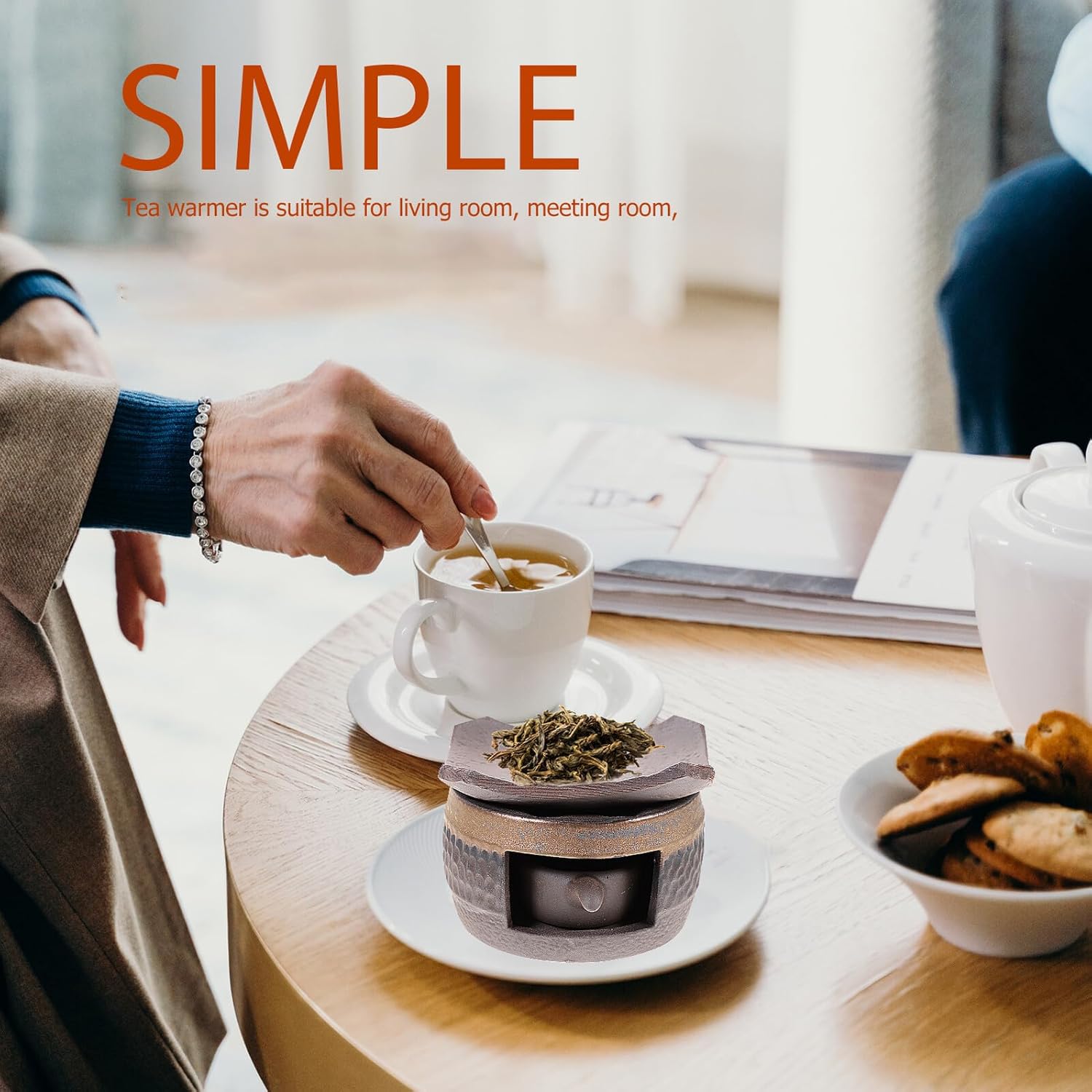 Ceramic Teapot Warmer with Candle Stand Retro Tea Light Holder Portable Tea Heater for Living Office Warmer