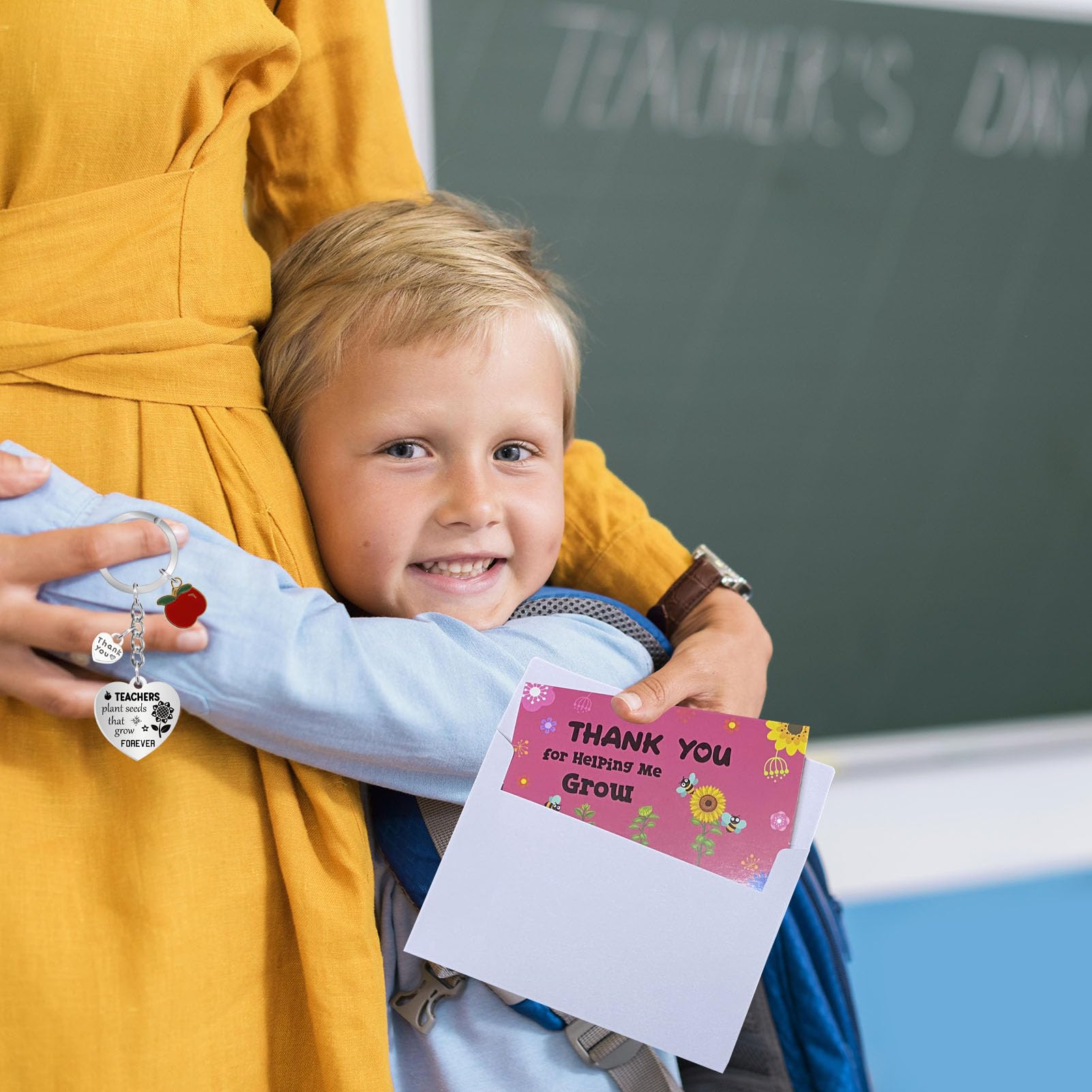 4 Porte-clés Fleur « Merci » Avec Carte – Cadeau Mignon Pour Enseignants, Amies, Thanksgiving, Noël