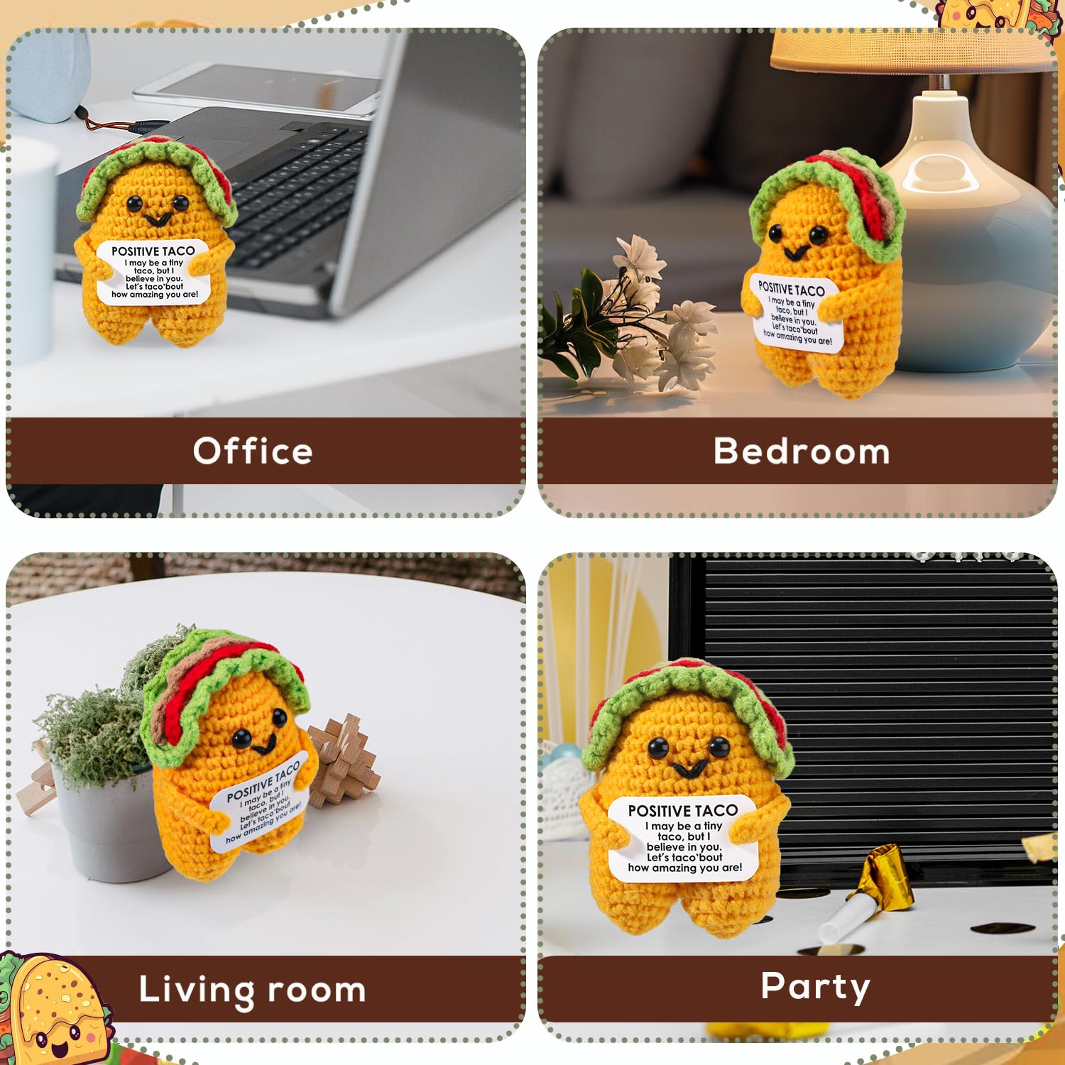 Positiv Häkeln Set – Pommes & Taco, Emotionales Support-Spielzeug, Handmade Aus Wolle, Süße Deko Für Zuhause & Büro