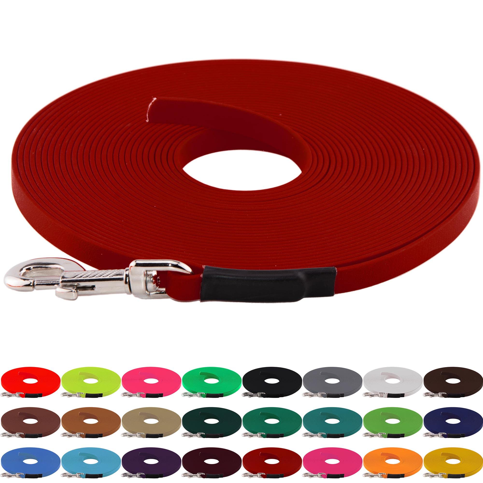 LENNIE BioThane Schleppleine, 19mm, Hunde ab 35kg, 10m lang, ohne Handschlaufe, Rot, genäht