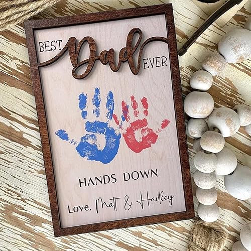 Miniatura 3 de Regalo personalizado para el día del padre, huella de mano para niños, Best Dad Ever, letrero de manos hacia abajo, regalo perfecto para papá, papá,