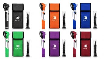 Fiber Optic Pocket Otoscope Set Pack of 6 Professional Diagnostic Ear Exam Kit with Bright Illumination, Assorted Colors & Pouches Ideal for Medical, Nursing, Veterinary Students & Clinics