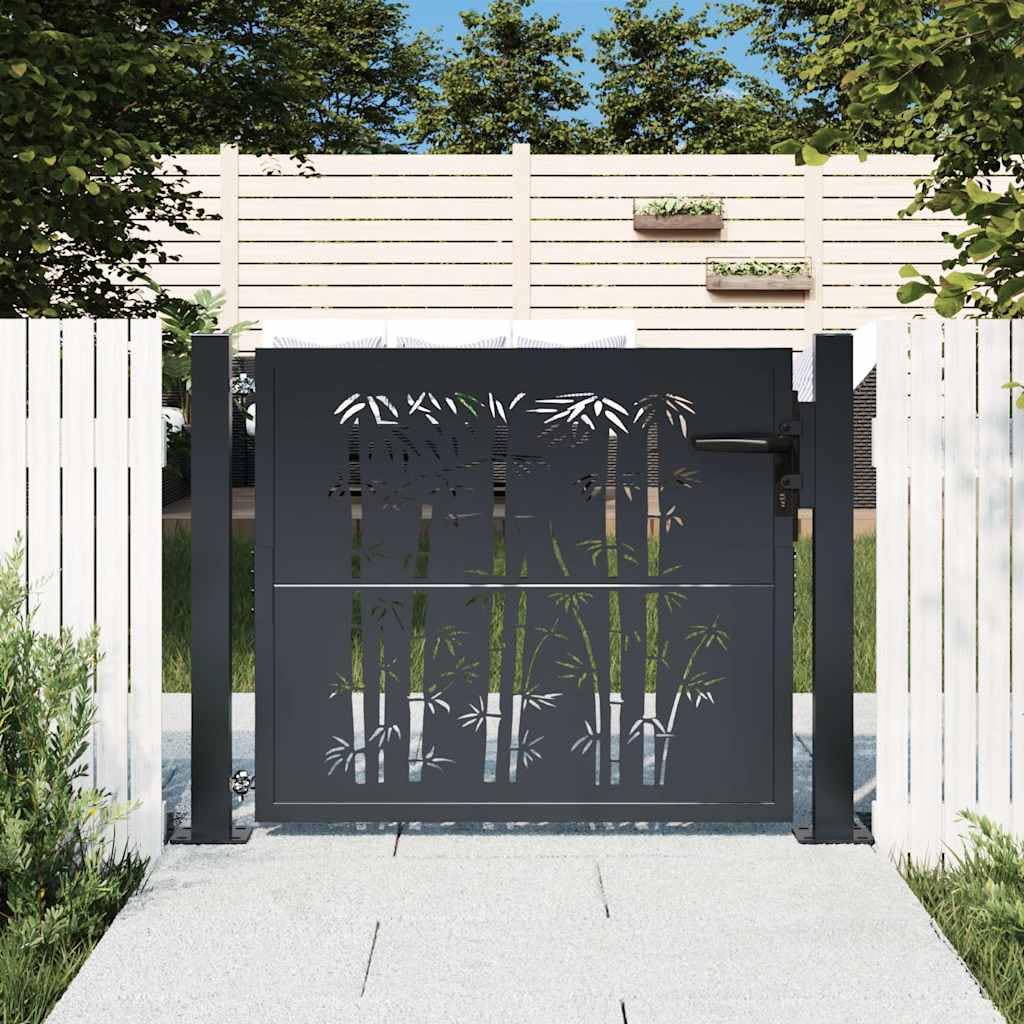 Portal Jardín Acero Antracita, 100 x 100 cm, Diseño Bambú Corte Láser