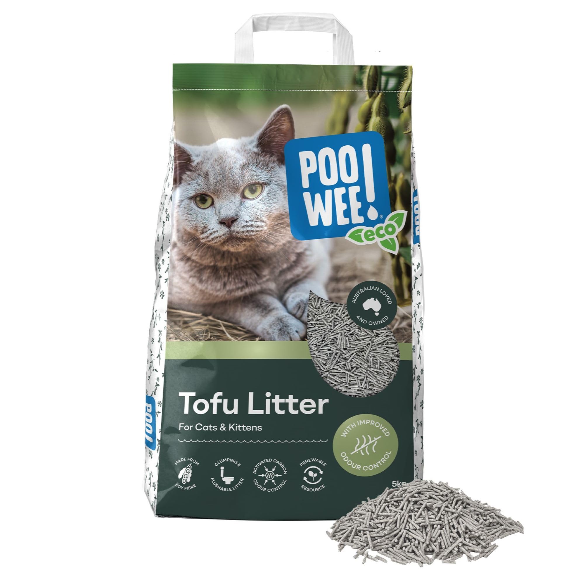 Curated visual reference: Picture Idea: Poowee Flushable Eco Tofu Cat Kitten Litter With Activated Carbon