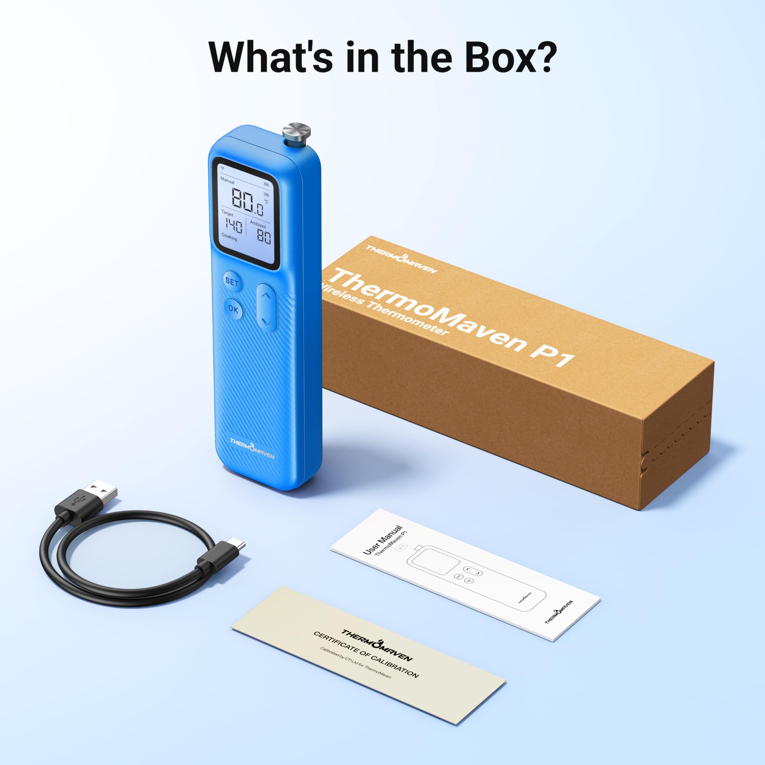 ThermoMaven Smartes Bluetooth Fleischthermometer Kabellos, Basisstation, WLAN Unbegrenzte Reichweite, NIST-zertifizierte Genauigkeit, App Warnungen, Für Grill, Ofen, Smoker, BBQ (Ozeanblau)