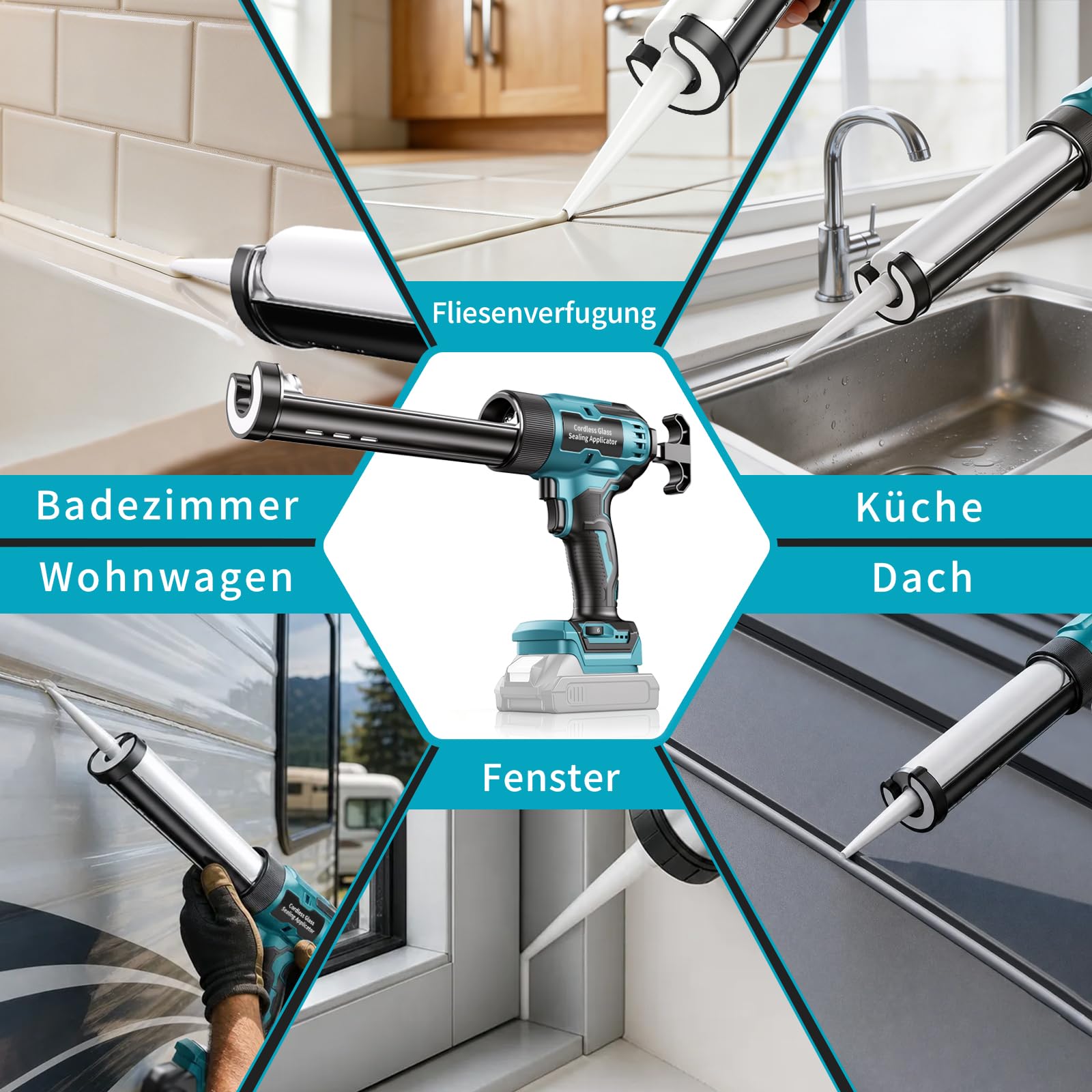Akku Kartuschenpresse für Makita 18V Akkus- 300ml, Elektrische Kartuschenpresse mit LED-Licht und 6 Geschwindigkeiten, Ideal zum Abdichten, Verfugen und Spachteln. Ohne Akku
