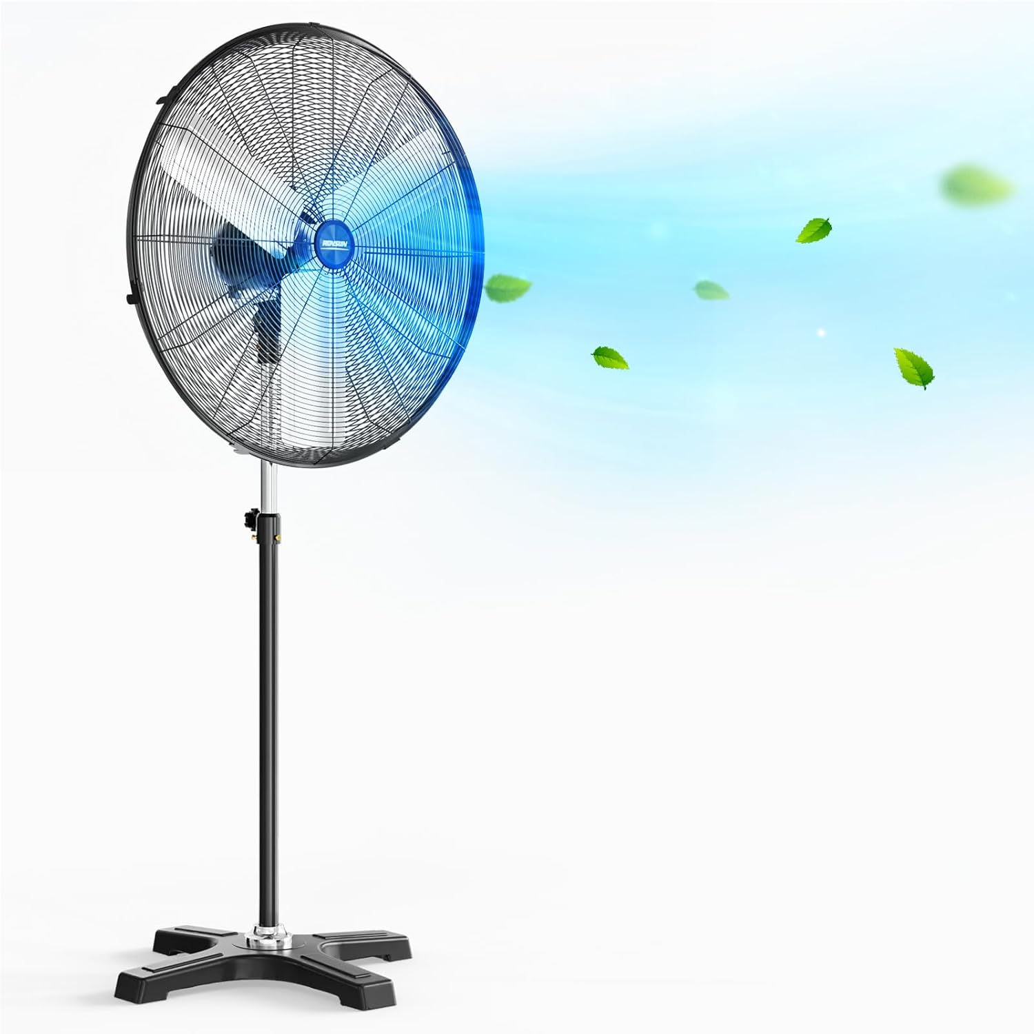 ROVSUN 30'' Industrial Heavy Duty Standing Fan, 8600CFM High Velocity Pedestal Fan with One-touch Oscillating Function, Adjustable Height, for Shop, Workshop, Garage, UL Listed, Black, 220W