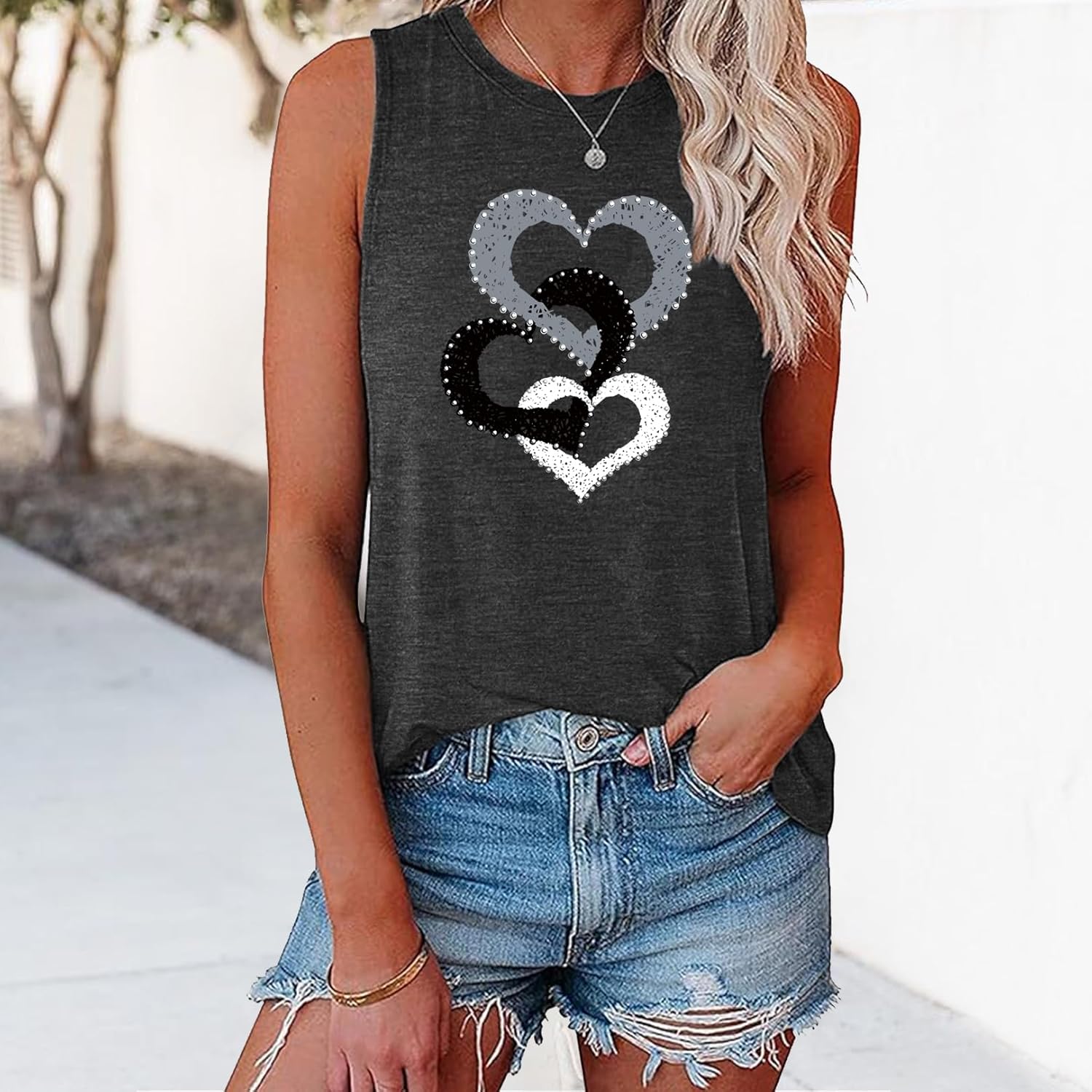 LOOKFACE Women's Sleeveless Tank Top with Triple Heart Graphic Print Cute Tunics - Image 2