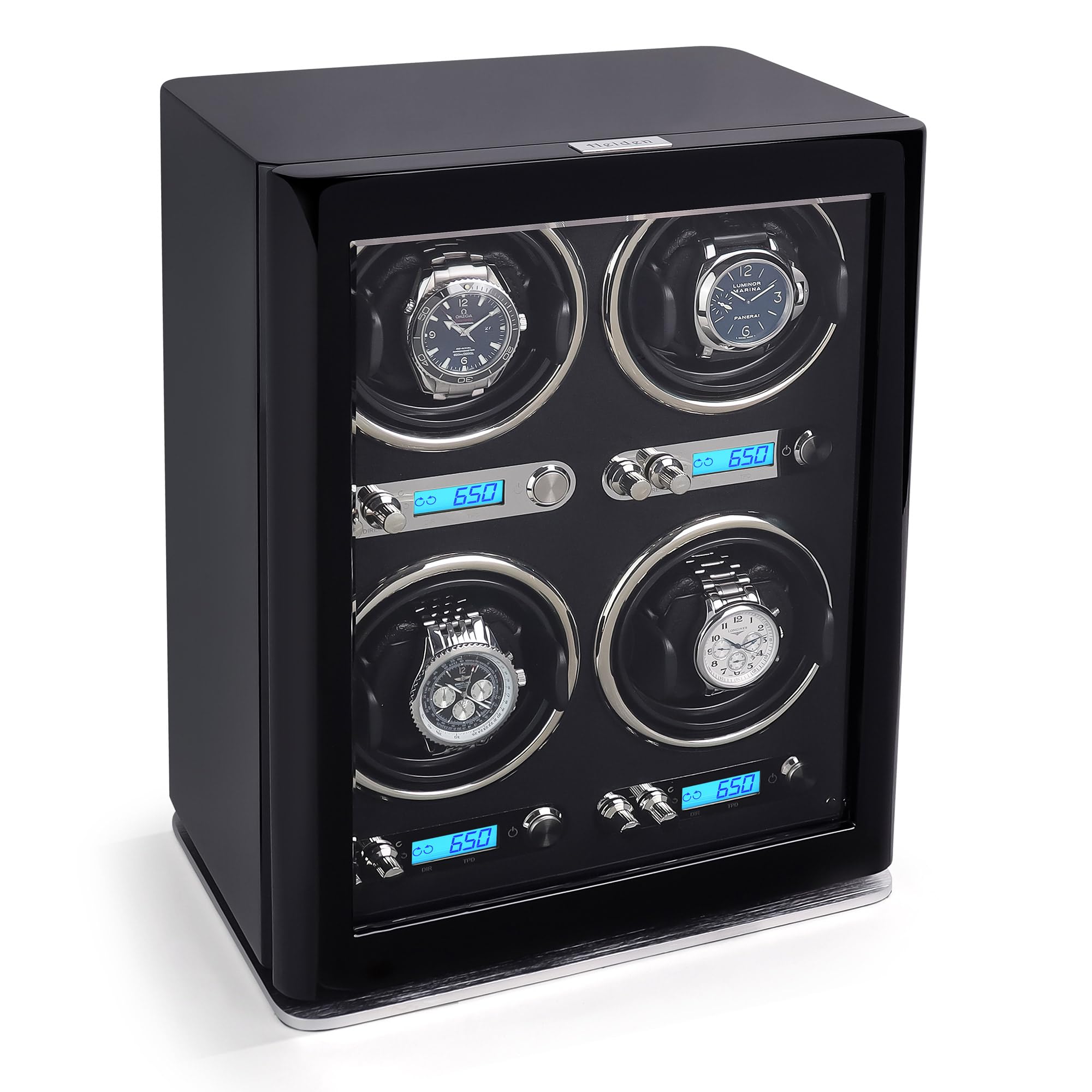 Heiden Quad Watch Winder - Direct Drive Brushless Motor, LCD Digital Controls - Zero Magnetization, 100+ Setting Combination, Ultra Quiet Nova 4 Watch Winder for Automatic Watches Such as Rolex