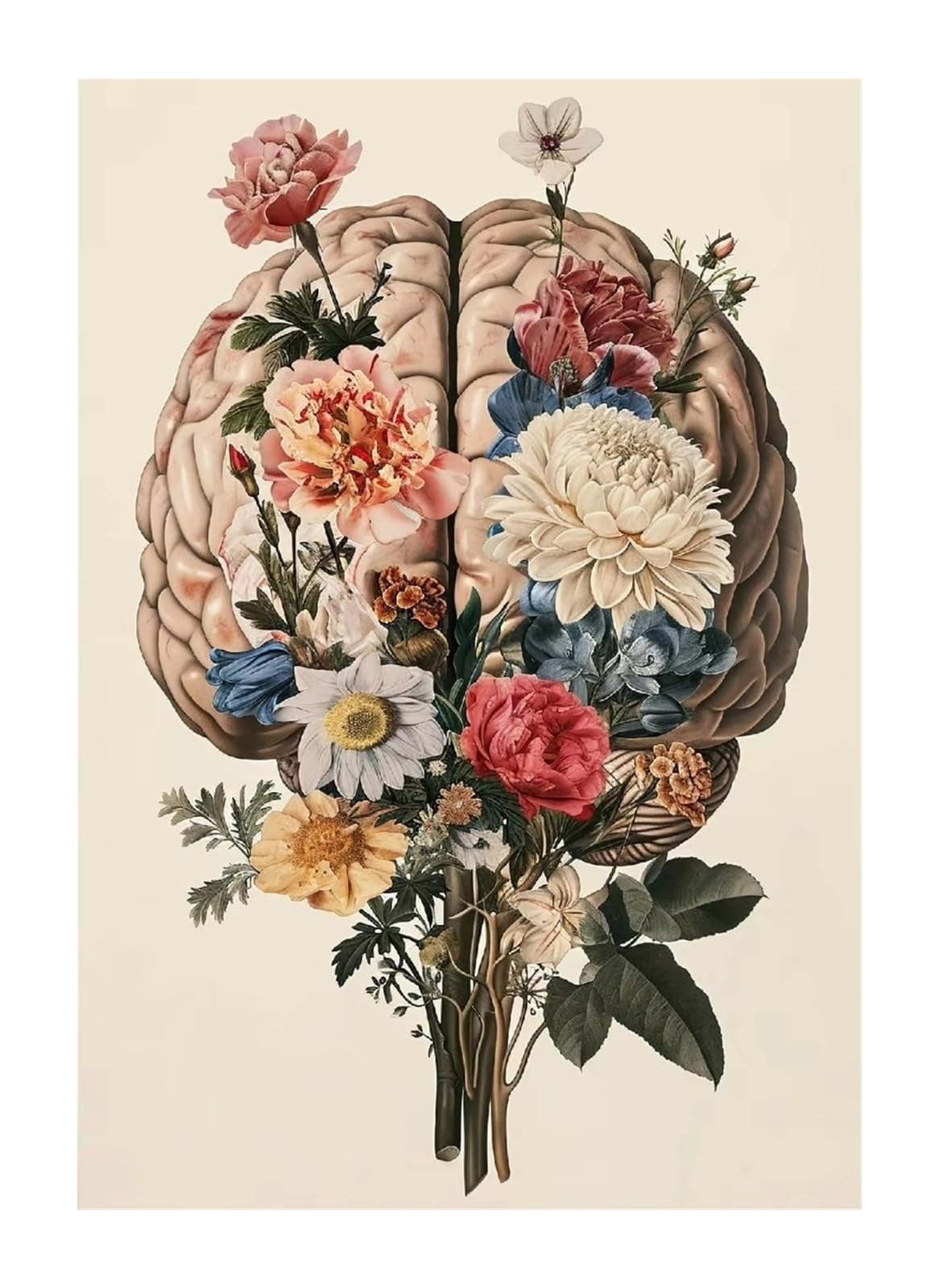 Affiche de cœur botanique vintage crâne humain médecine peinture murale