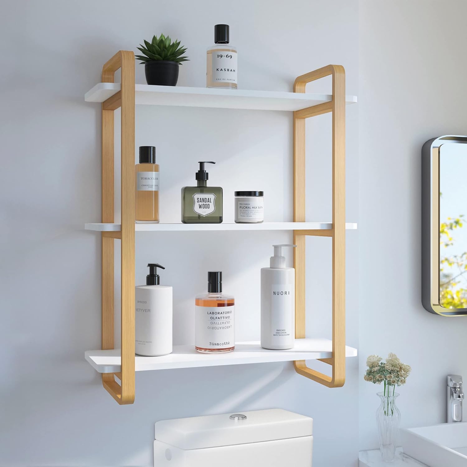 Floating Shelves for Wall, 3 Tier Bathroom Shelf, Solid Wood Bookshelf for Bedroom, Living Room, Kitchen, Office