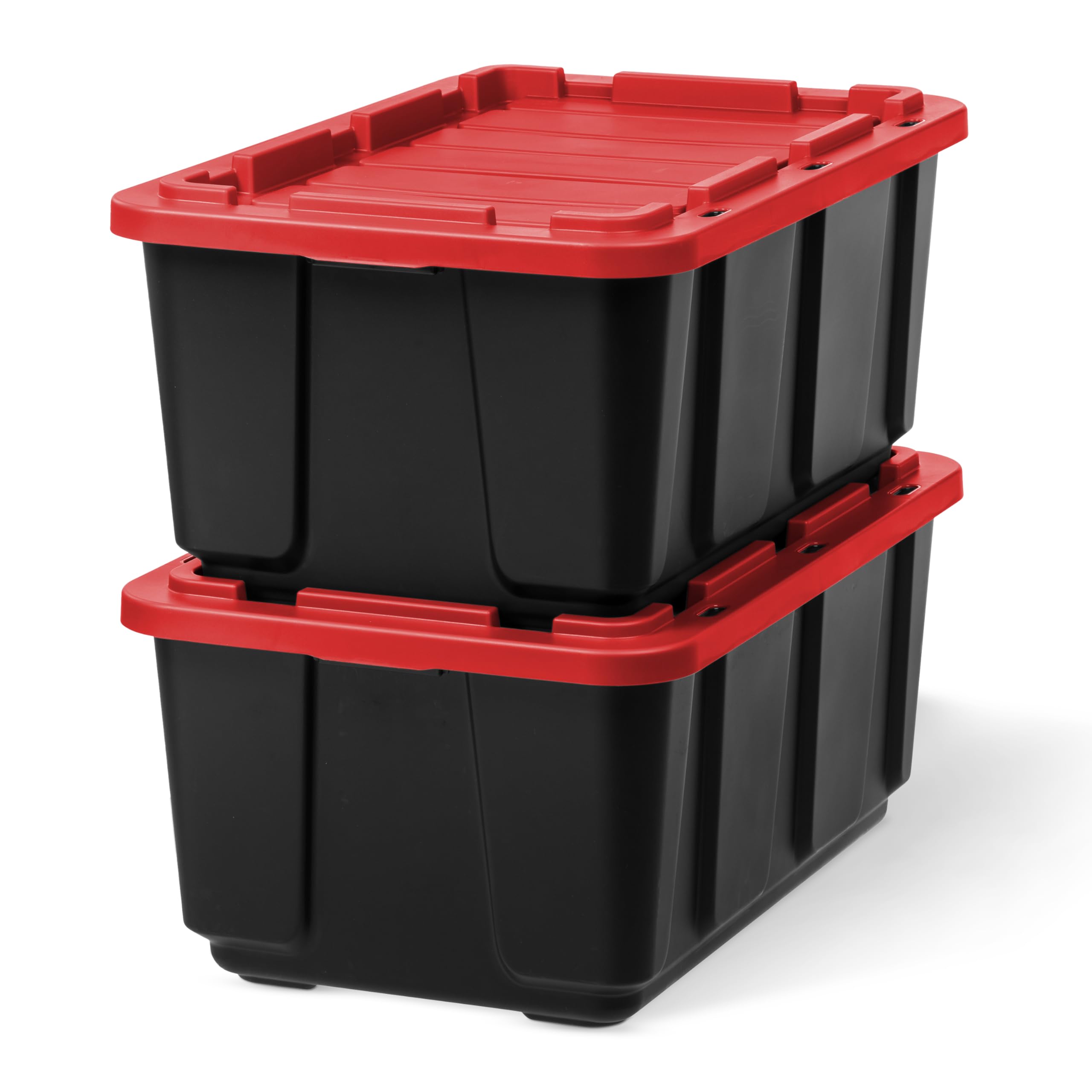 Iris Ohyama, Caisse Rangement Plastique avec Couvercle Robuste, 100L, Lot de 2, Noir, Empilable, pour Garage, Etagères, Déménagement, Plastique, Boite a Outils, Boîte de Rangement, UTB-​27