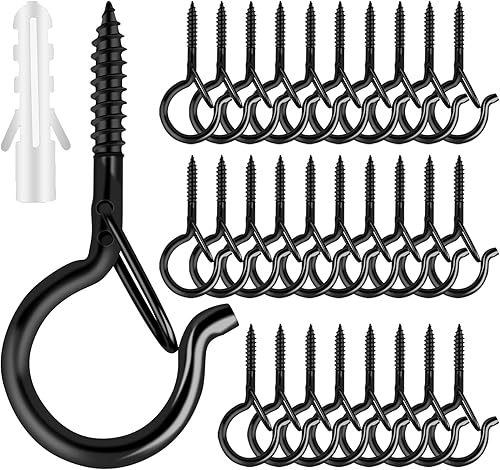 Q Hanger - 35 ganchos de rosca para tiras de luces al aire libre, cesta colgante giratoria para patio, ganchos de luz con hebilla segura atornillada