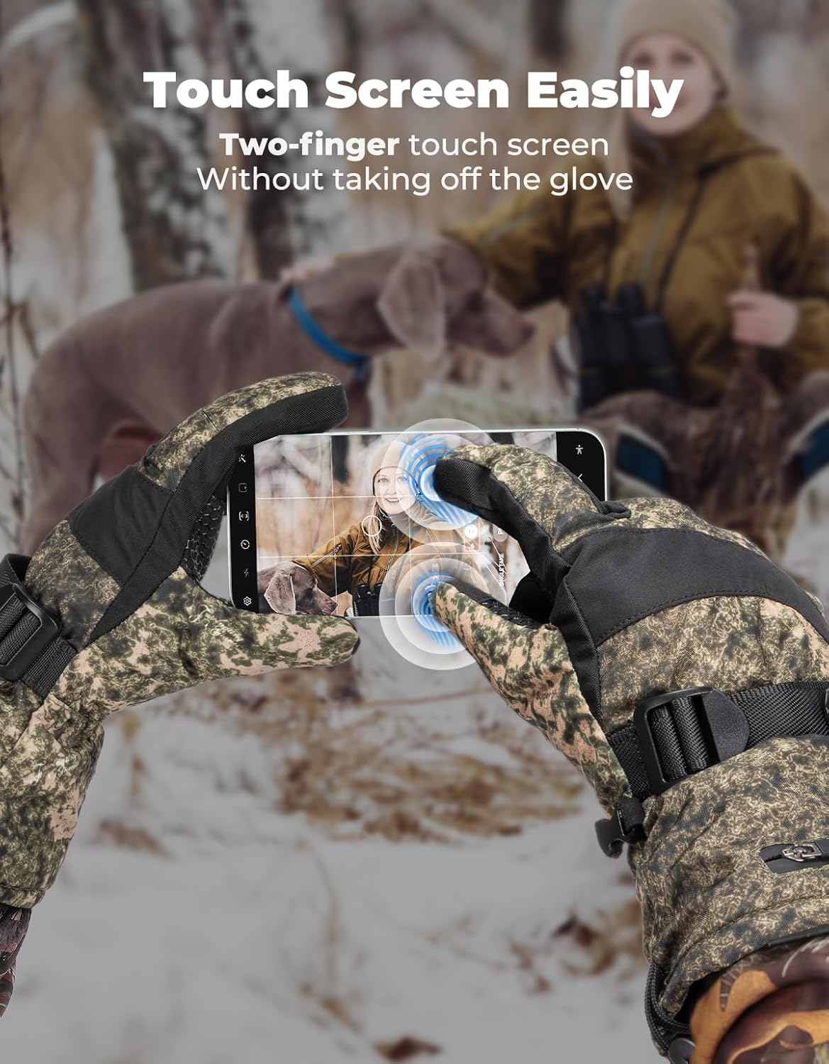 KEMIMOTO Heated Hunting Gloves Camo, Flip Magnetic Winter Heated Gloves for Men Women, Camouflage Thermal Electric Hunter Gear with 2 Rechargeable Battery Packs, 3 Heat Settings Max 140°F Warm