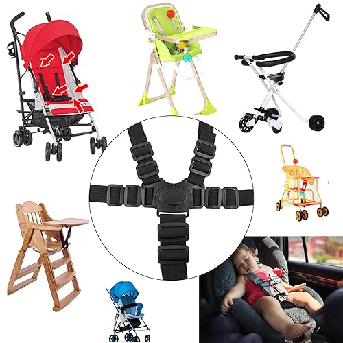 Miniatura 5 de Cinturón de seguridad de 5 puntos para cochecito, cochecito, cochecito, protección segura, correas ajustables para silla alta para bebé, cinturón de