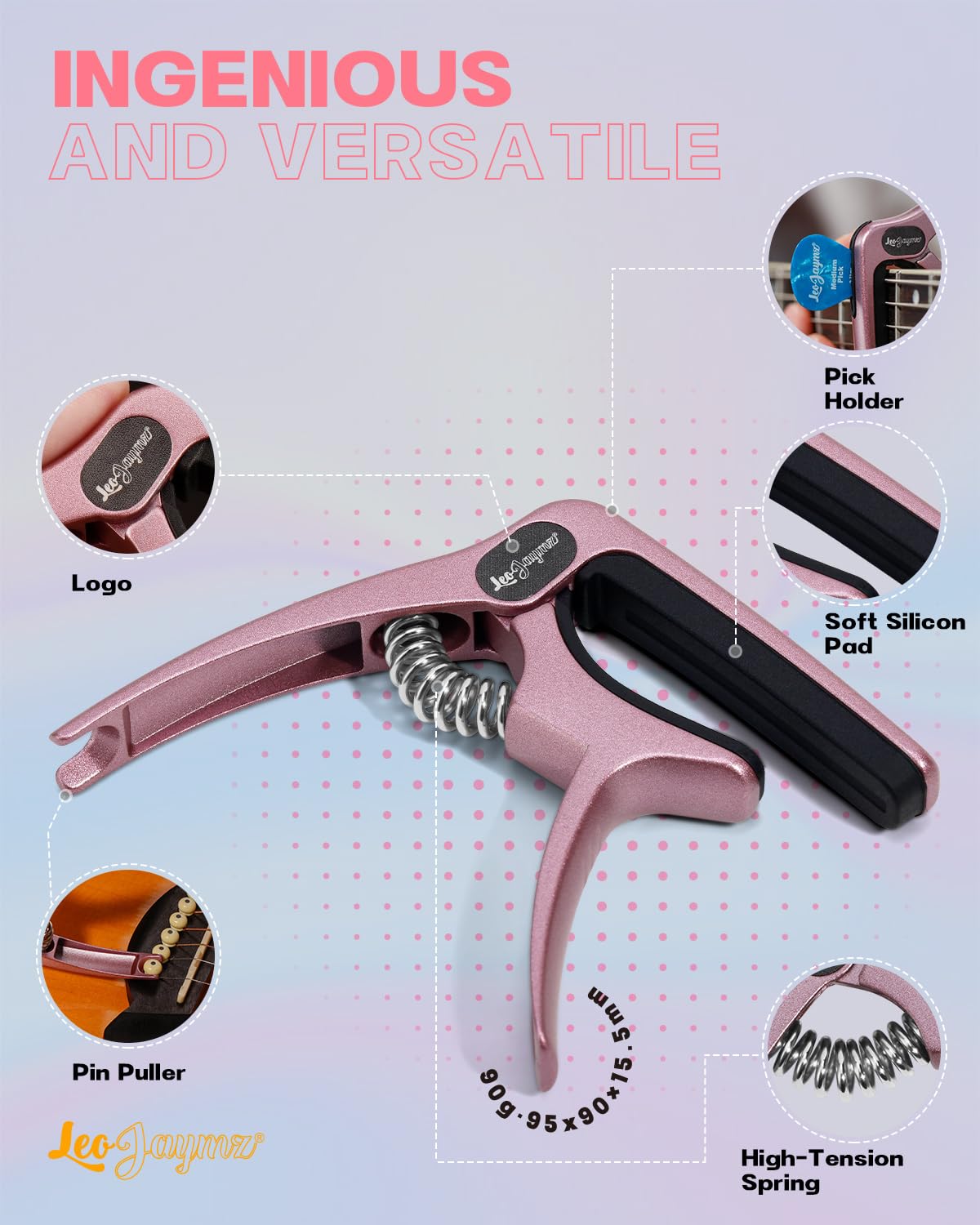 Leo Jaymz Heavy Duty Guitar Capo for Acoustic/Electric Guitars, Guitar Clip made of Zinc Alloy Metal - Image 3