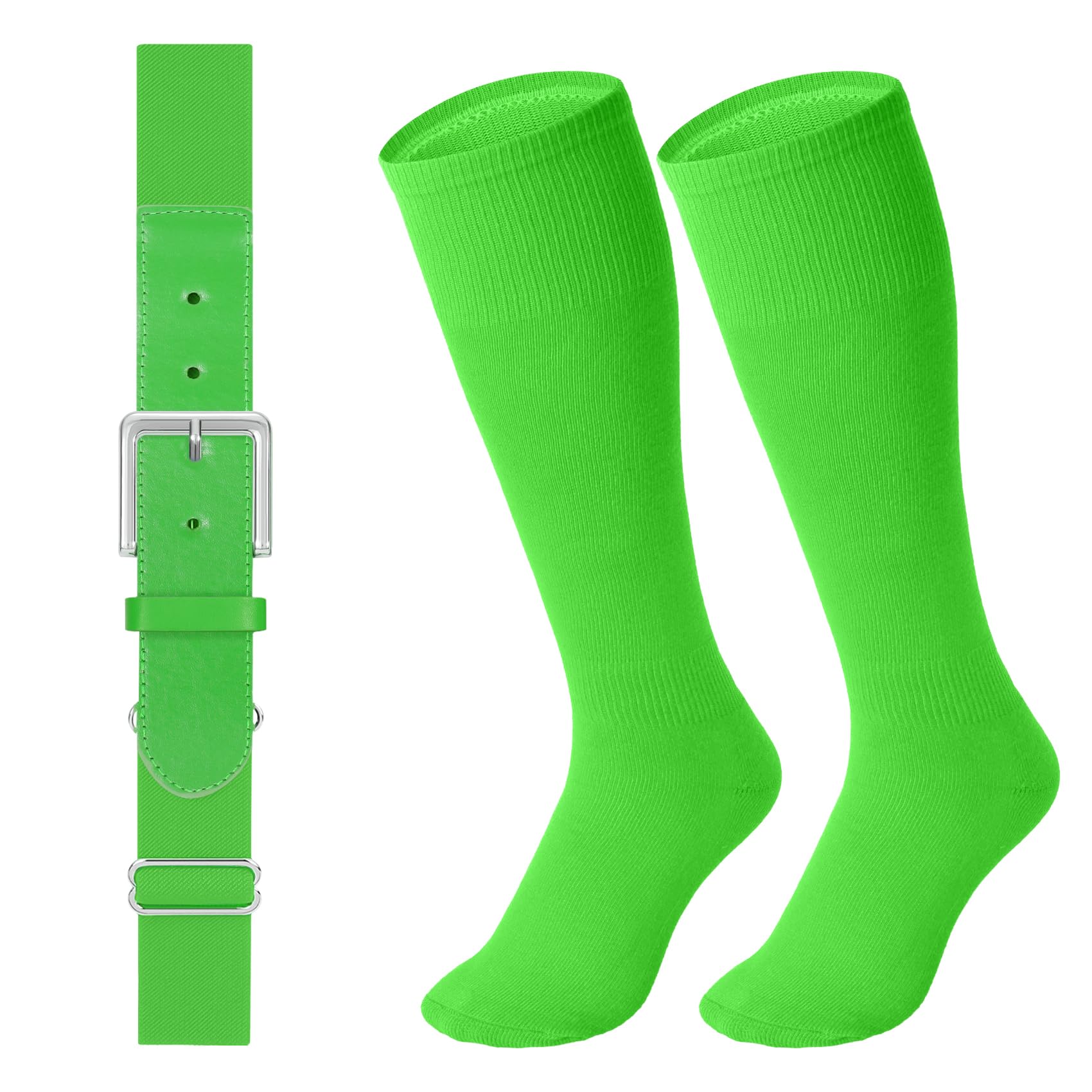 LEACOOLKEY Baseball Belt and Socks Combo Set Adjustable Softball Socks and Elastic Belt for Youth and Adult