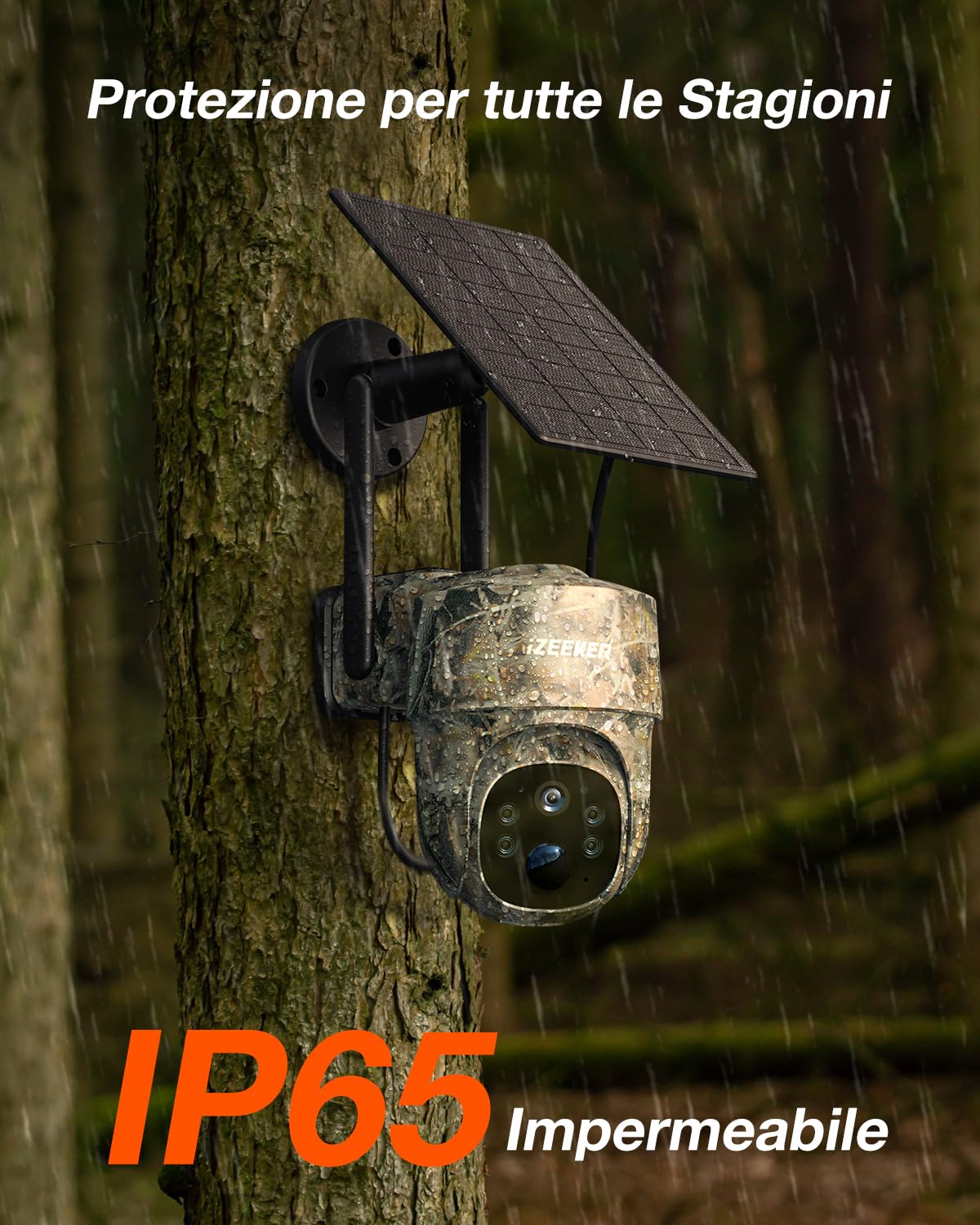 iZEEKER 4G LTE Fototrappola Solare, Fotocamera Caccia PTZ 2K con Scheda SD & SIM Visualizzazione Completa a 360°, Streaming Live, No Glow IR, Visione Notturna Motion Attivato IP65 Impermeabile